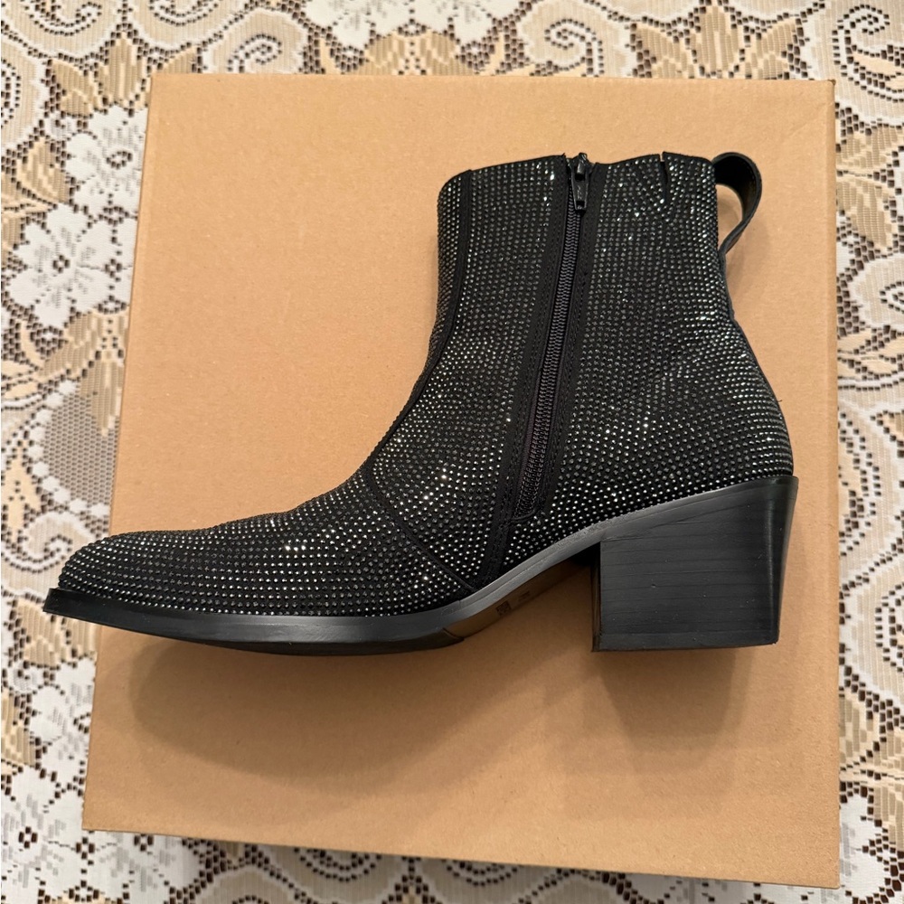 Steve Madden Black Rhinestone Ankle Booties - Picture 6 of 10
